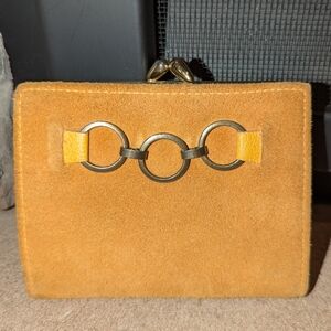St. Thomas vintage suede and cowhide wallet with kiss lock change holder